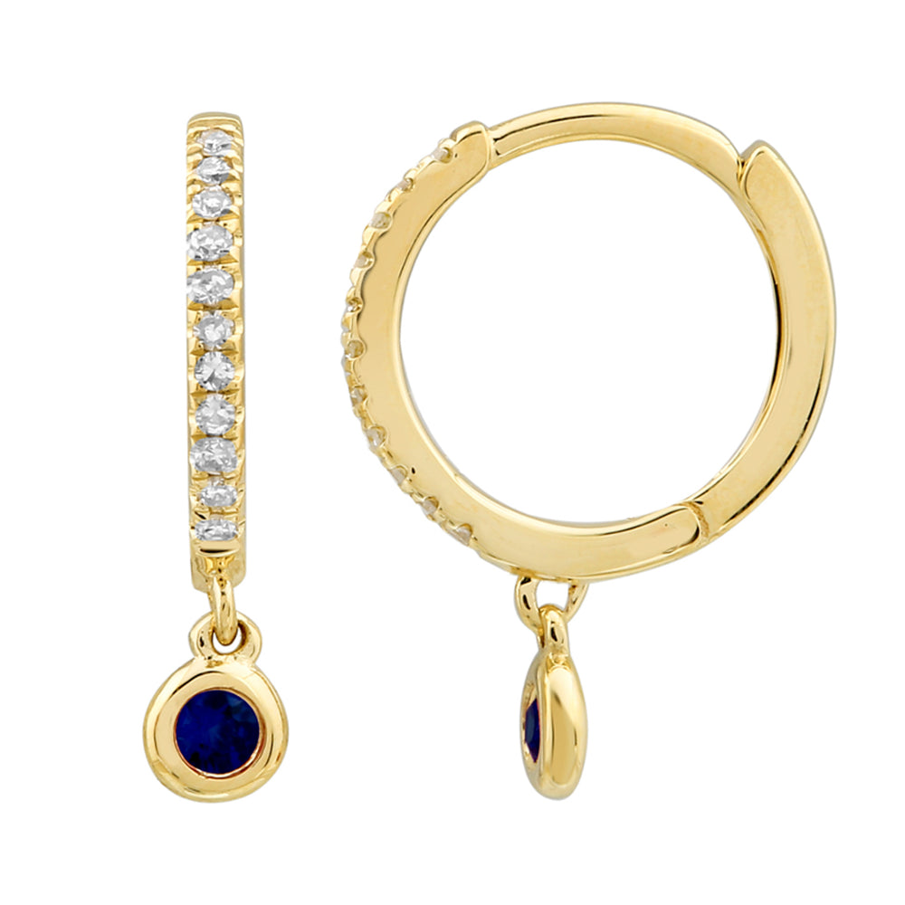 14K Gold Dangling Gemstone Diamond Huggies Earrings by ORLY Jewellers