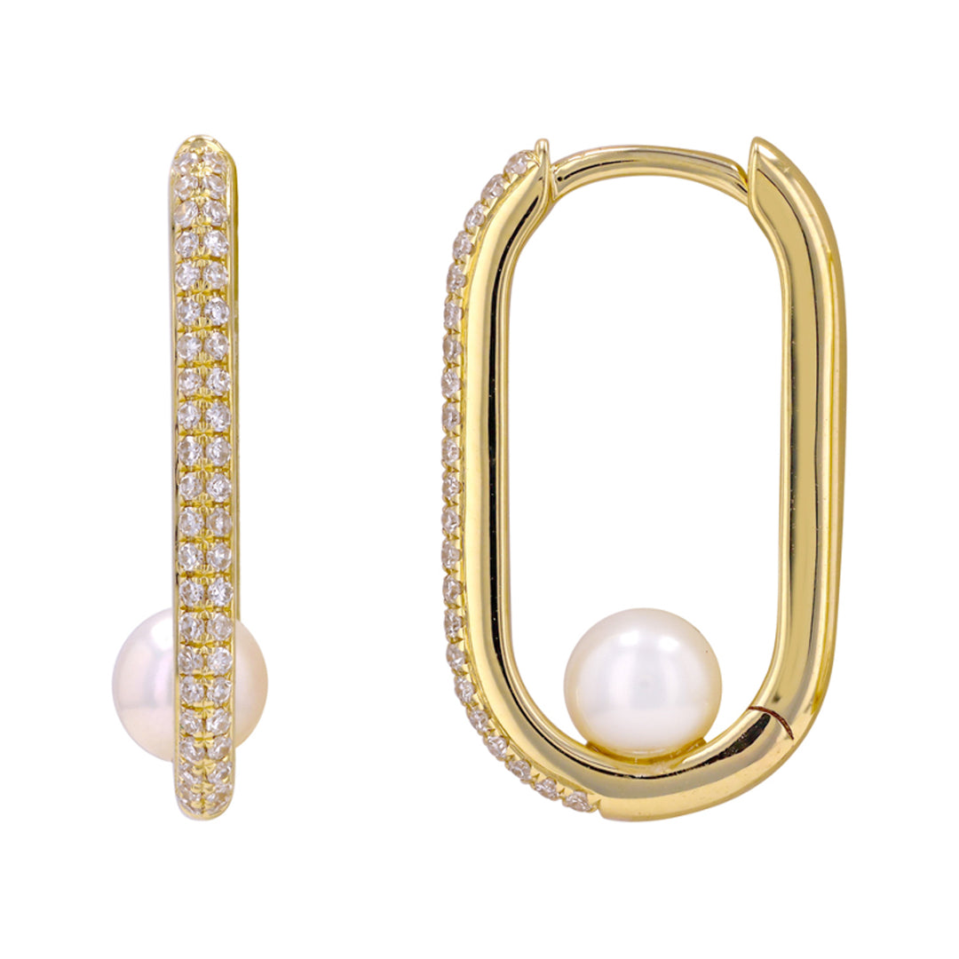 14K Gold Diamond & Pearl Huggie Earrings by ORLY Jewellers