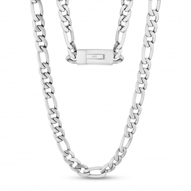 A.R.Z Steel 9mm Figaro Necklace | Sterling Silver | ORLY Jewellers