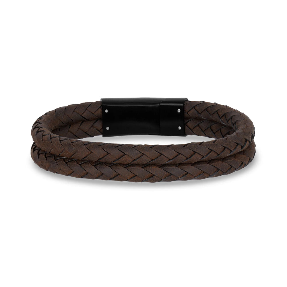 A.R.Z Steel Double Row Leather Bracelet 12mm - ORLY Jewellers Canada
