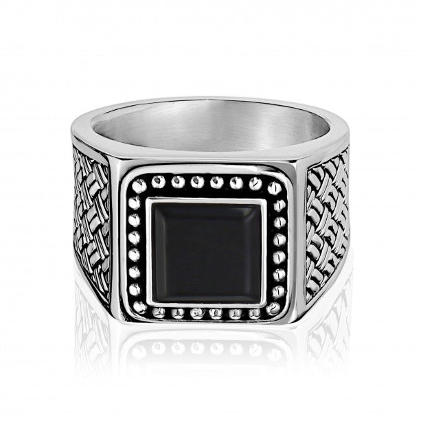A.R.Z Steel Black Stone Signet Ring | Stainless Steel | ORLY Jewellers