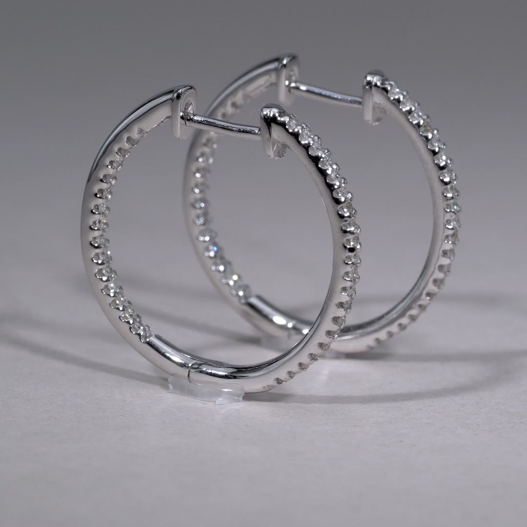 10K White Gold Inside Out Diamond Hoop Earrings 20MM by ORLY Jewellers