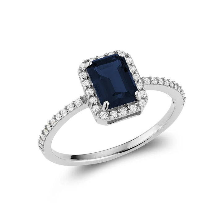 Diamond Halo &amp; Emerald Cut Lab Grown Gemstone Ring