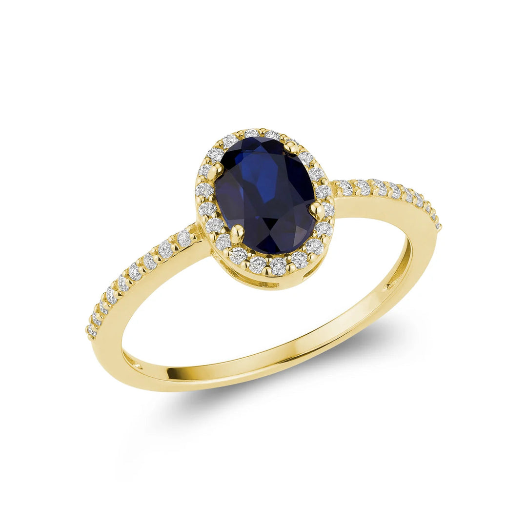 Diamond Halo &amp; Oval Cut Gemstone with Accents Ring