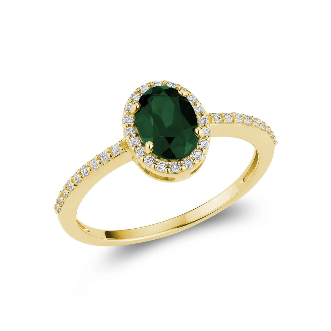 Diamond Halo &amp; Oval Cut Gemstone with Accents Ring