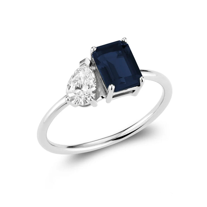 Toi et Moi Pear &amp; Emerald Cut with Lab Grown Diamond &amp; LG Gemstone Ring
