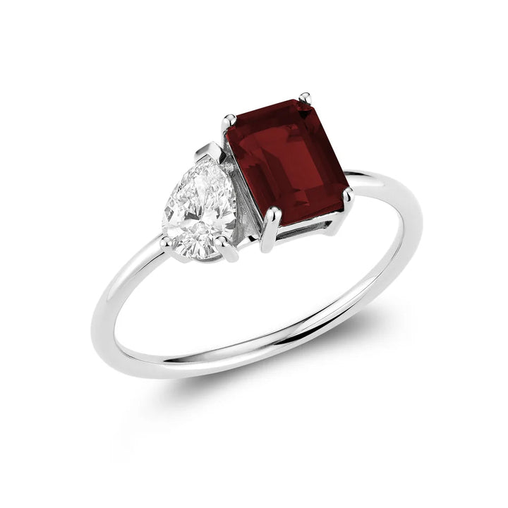 Toi et Moi Pear &amp; Emerald Cut with Lab Grown Diamond &amp; LG Gemstone Ring