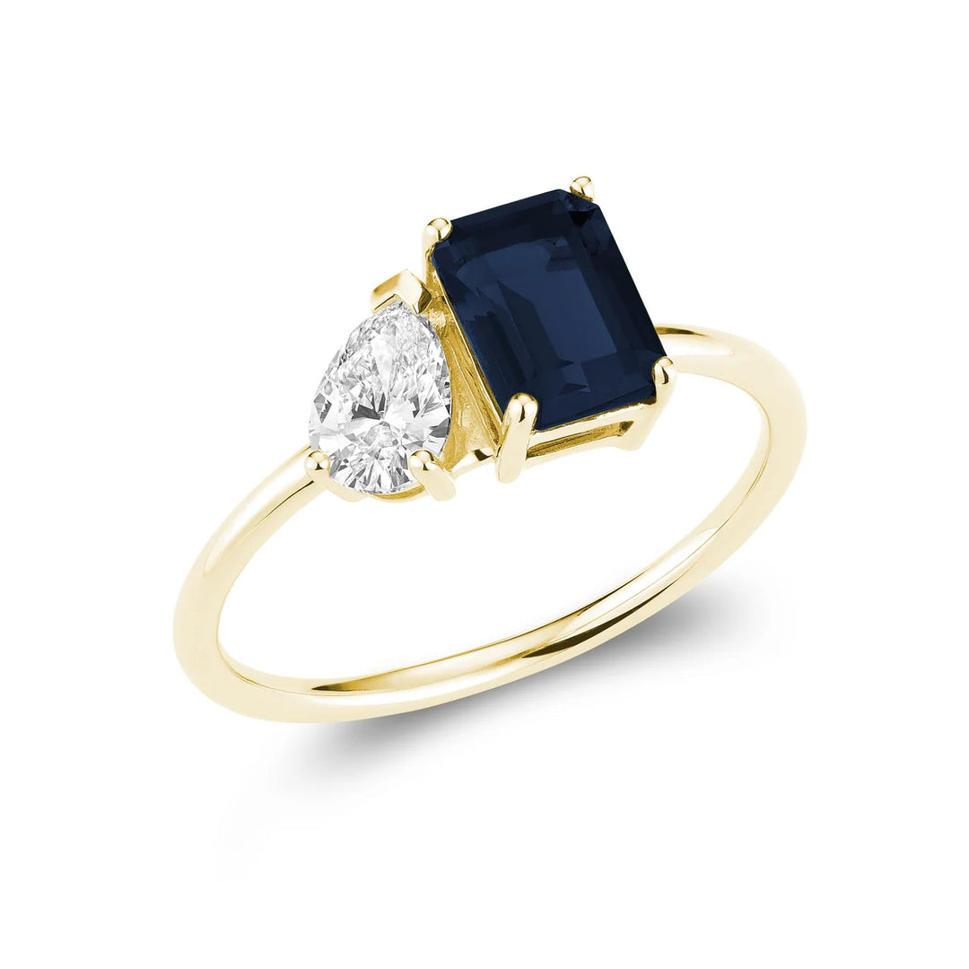 Toi et Moi Pear &amp; Emerald Cut with Lab Grown Diamond &amp; LG Gemstone Ring