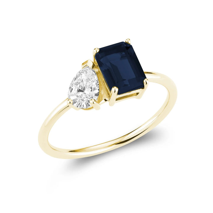 Toi et Moi Pear &amp; Emerald Cut with Lab Grown Diamond &amp; LG Gemstone Ring