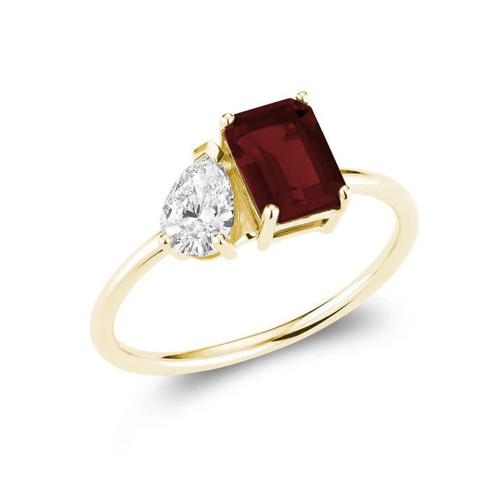 Toi et Moi Pear &amp; Emerald Cut with Lab Grown Diamond &amp; LG Gemstone Ring