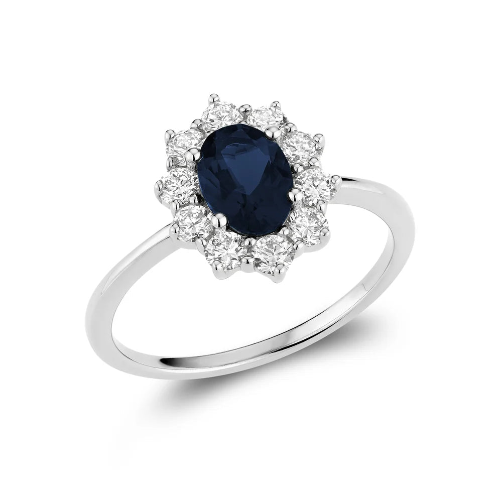 Pointed Halo Lab Grown Diamond &amp; Oval LG Gemstone Ring