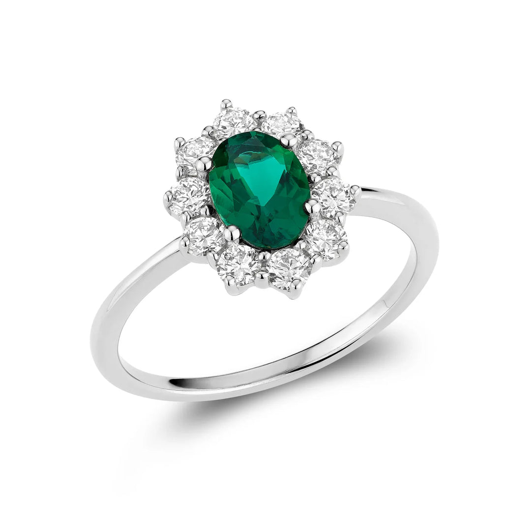 Pointed Halo Lab Grown Diamond &amp; Oval LG Gemstone Ring