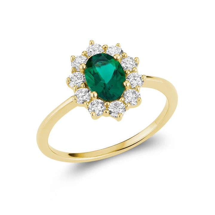 Pointed Halo Lab Grown Diamond &amp; Oval LG Gemstone Ring