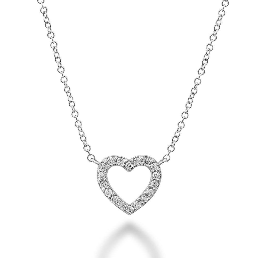 Diamond Heart Necklace in 14K Gold with 18 diamonds totaling 0.10CTDI