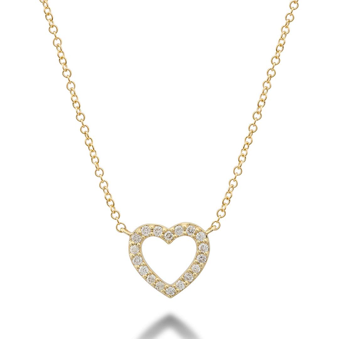 Diamond Heart Necklace in 14K Gold with 18 diamonds totaling 0.10CTDI