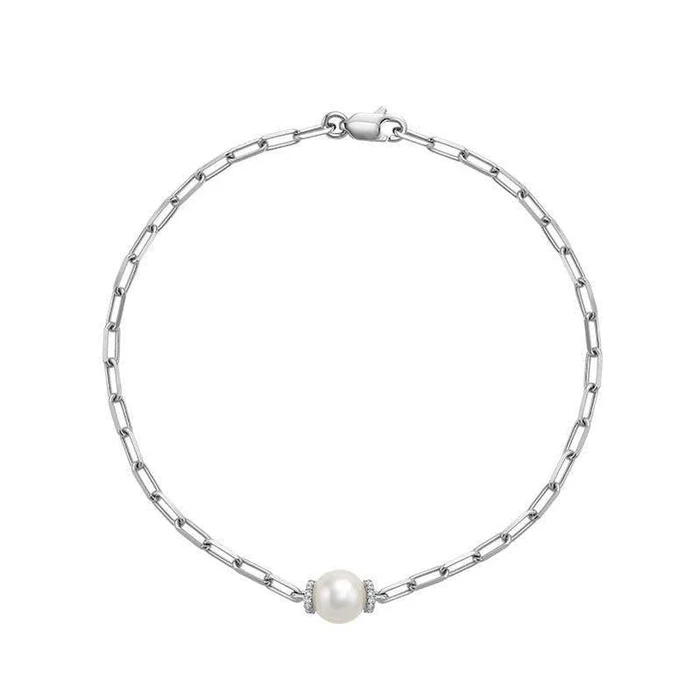Link Chain With Pearl & Diamond Bracelet