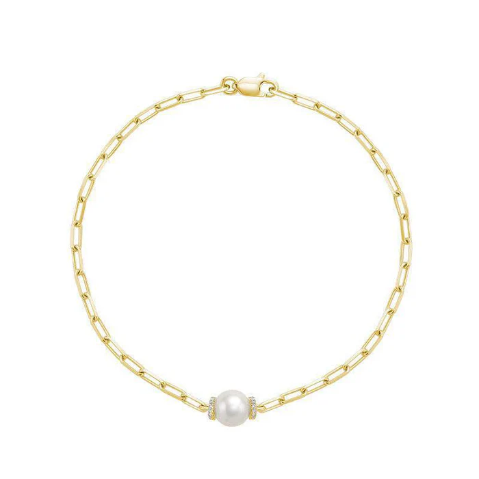 Link Chain With Pearl & Diamond Bracelet
