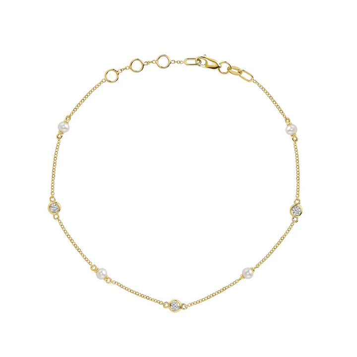 Mini Pearls & Bezel Diamonds Station Bracelet