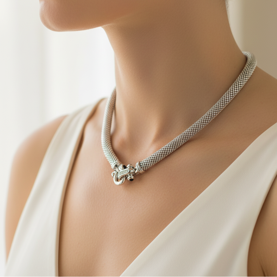 Miss Mimi Mesh Equestrian Front Clasp Necklace