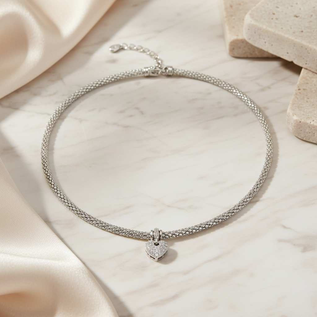 Miss Mimi Puffed Heart Mesh Necklace