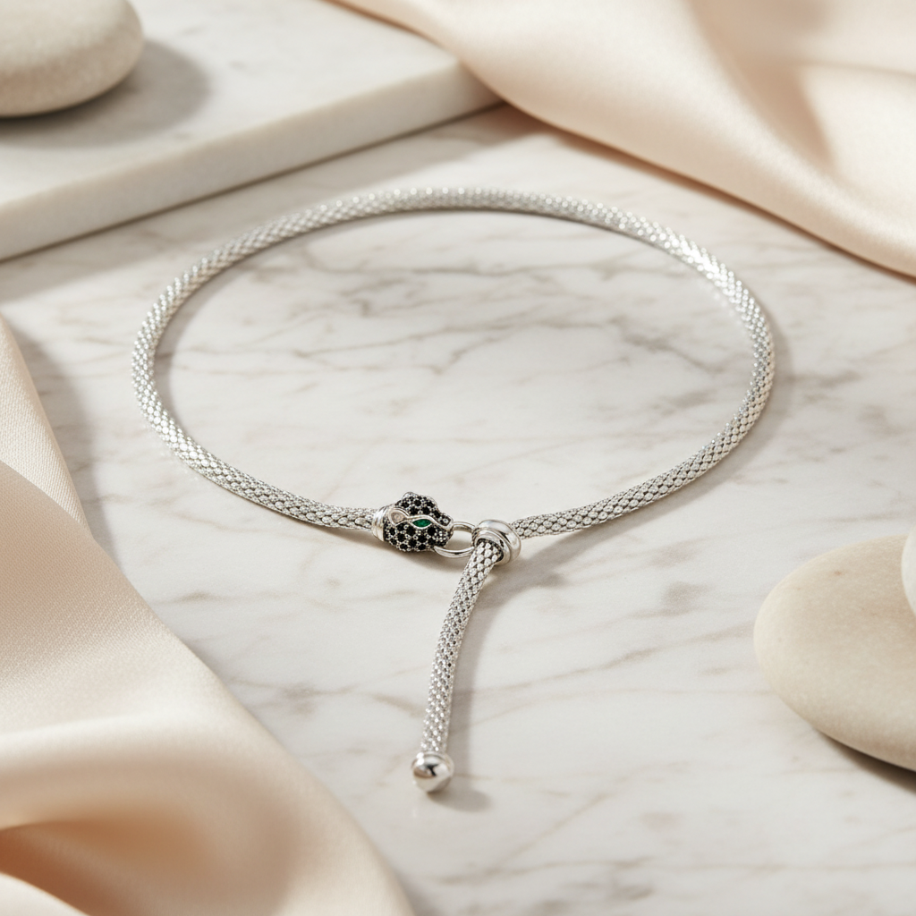 MISS MIMI Mesh Panther Lariat Necklace