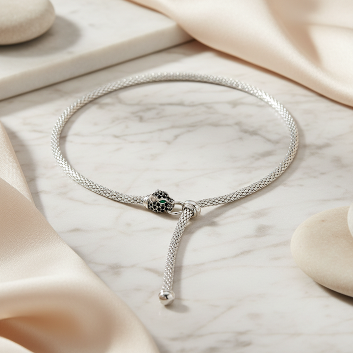 MISS MIMI Mesh Panther Lariat Necklace