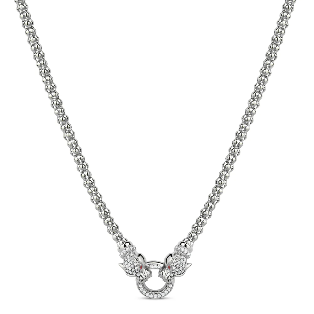 Collier Miss Mimi Double Lionesse en résille avec yeux rouges