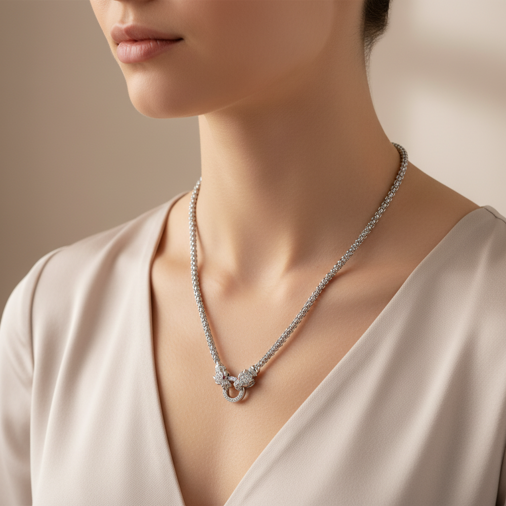Miss Mimi Double Lionesse Mesh Necklace with Red Eyes