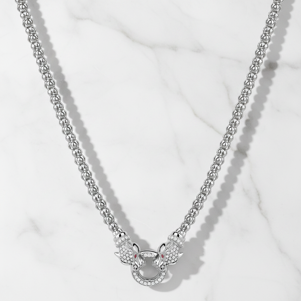 Miss Mimi Double Lionesse Mesh Necklace with Red Eyes