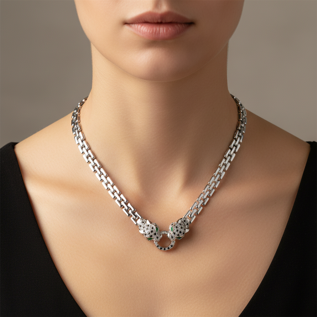 Miss Mimi Cube Link Radiant Panthère Necklace