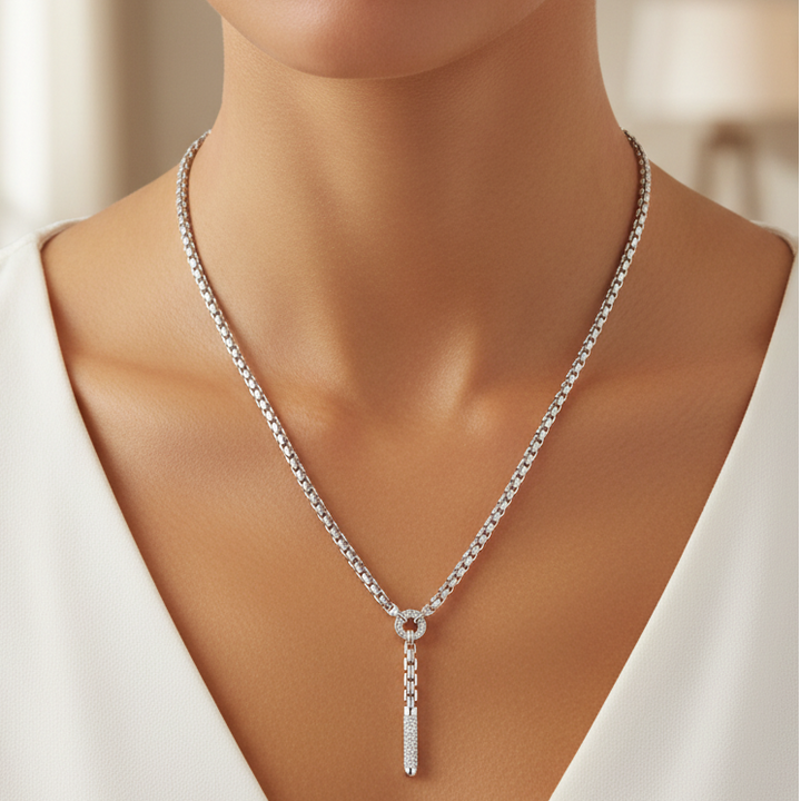 Miss Mimi Flex Lariat CZ Bar Necklace