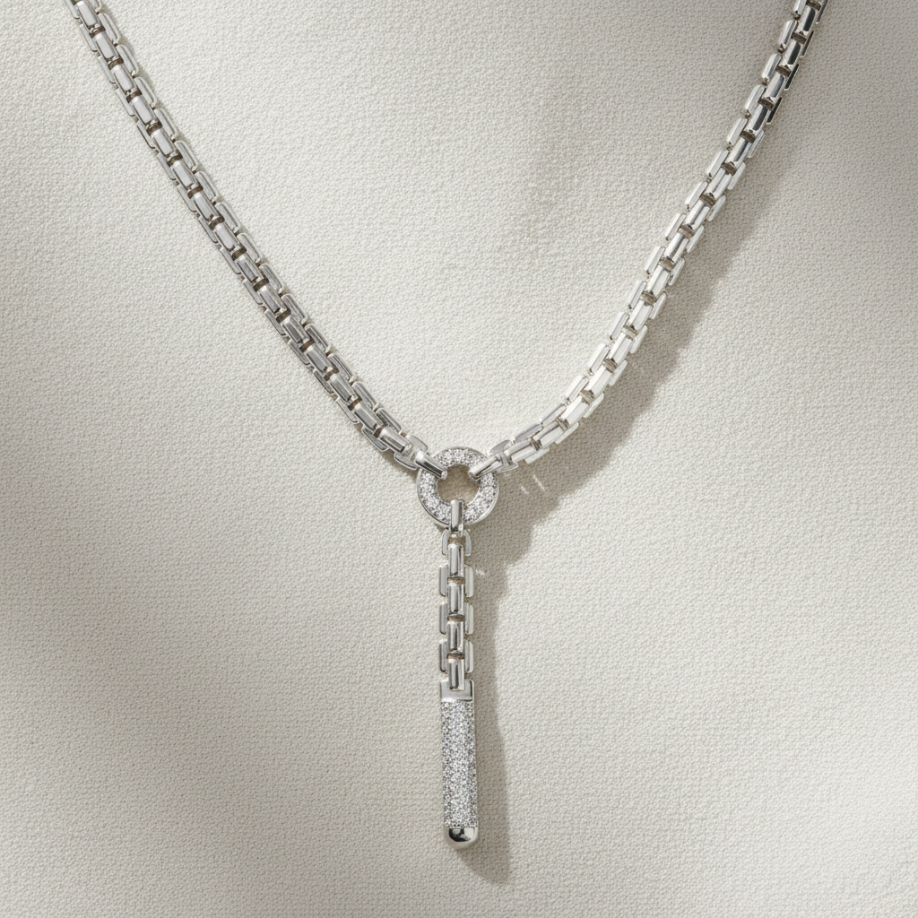 Miss Mimi Flex Lariat CZ Bar Necklace