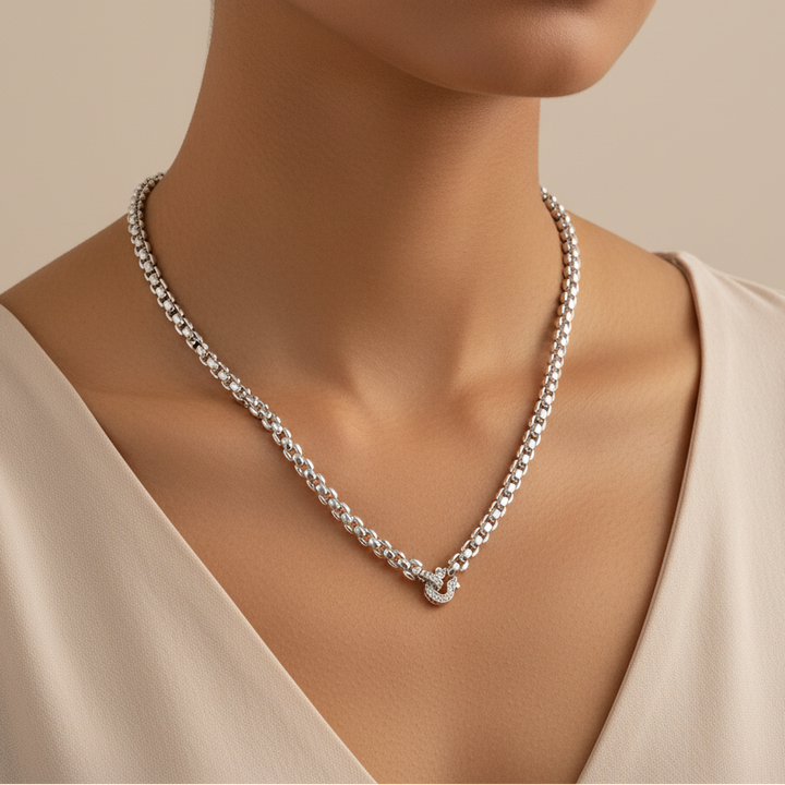 Miss Mimi Rounded Fancy Equestrian Square Link Necklace