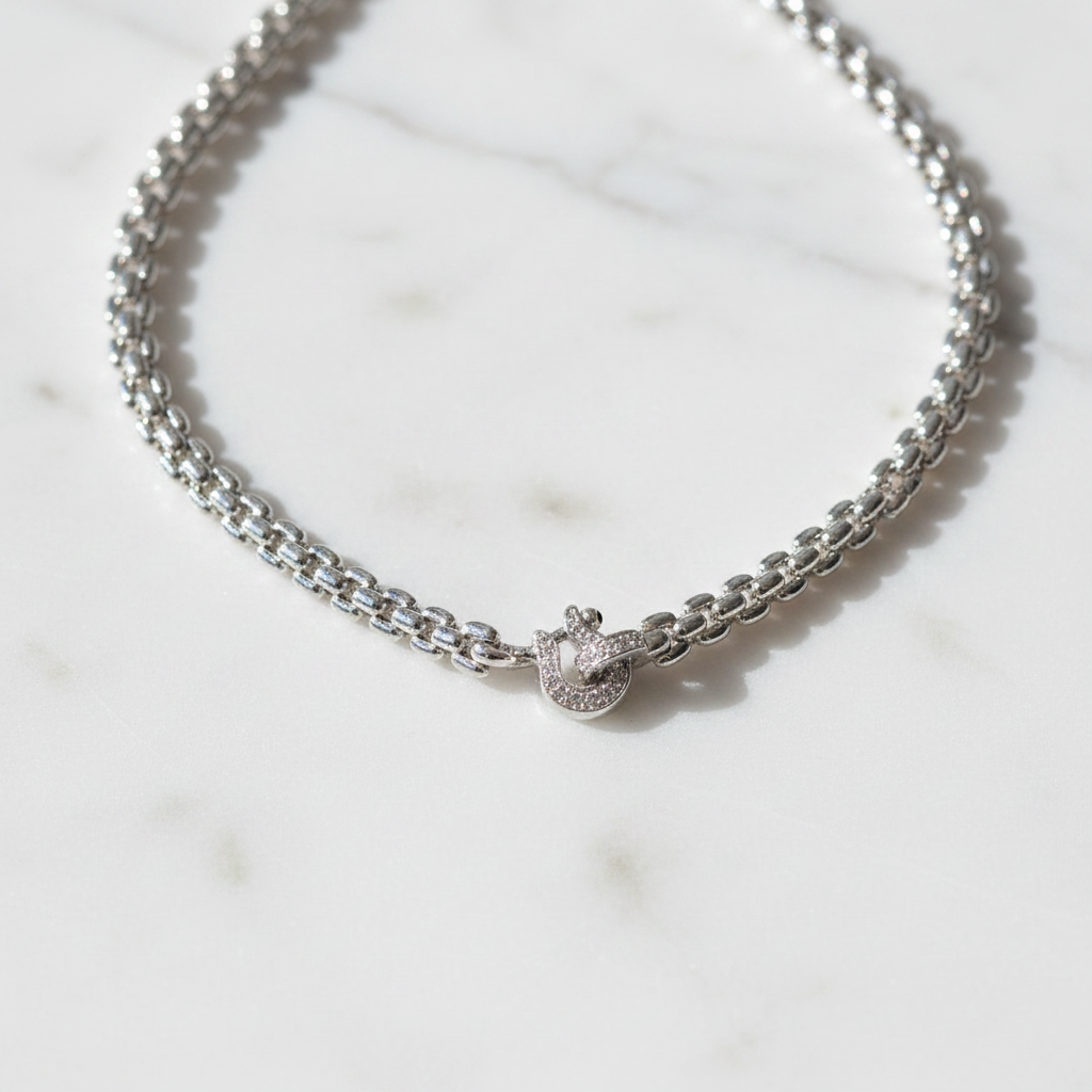 Miss Mimi Rounded Fancy Equestrian Square Link Necklace