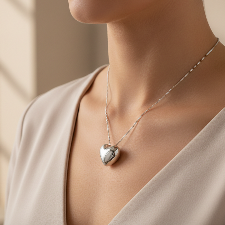 Miss Mimi Polished Puff Heart Necklace