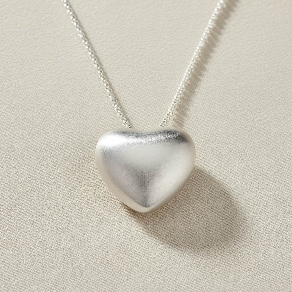 Miss Mimi Brushed Puff Heart Necklace