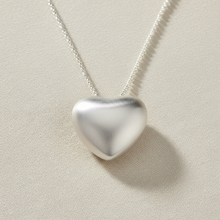 Miss Mimi Brushed Puff Heart Necklace