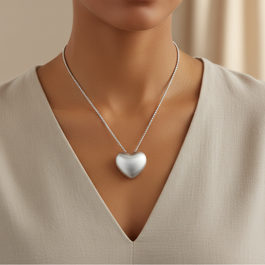 Miss Mimi Brushed Puff Heart Necklace