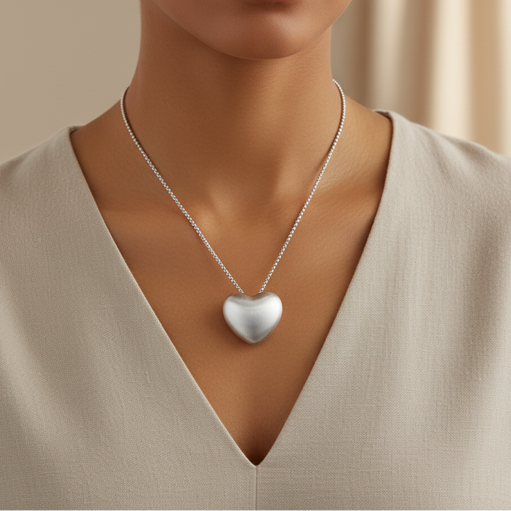 Miss Mimi Brushed Puff Heart Necklace