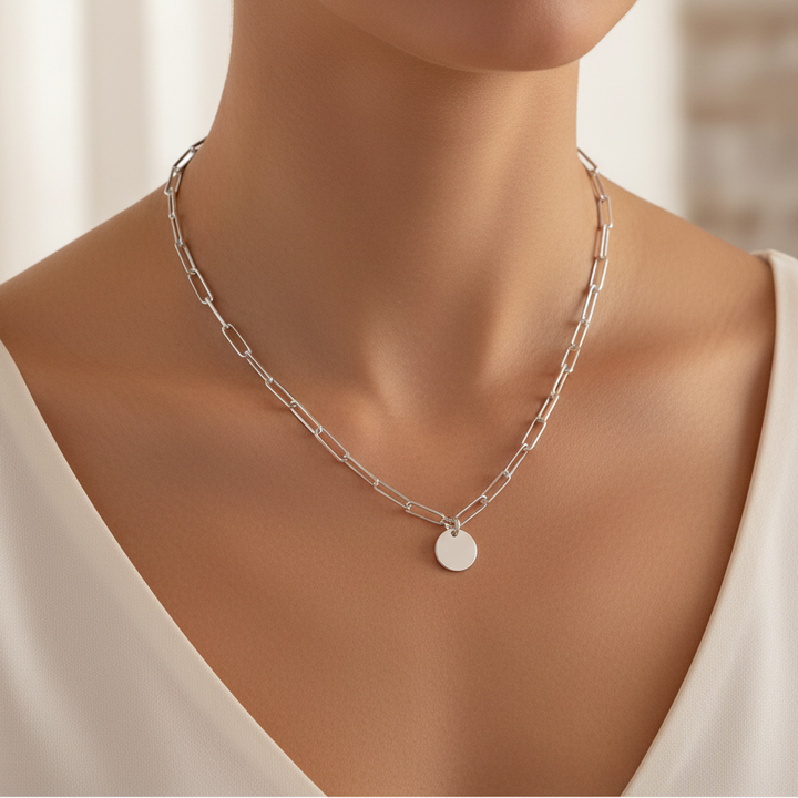 Miss Mimi Paperclip Disc Charm Necklace