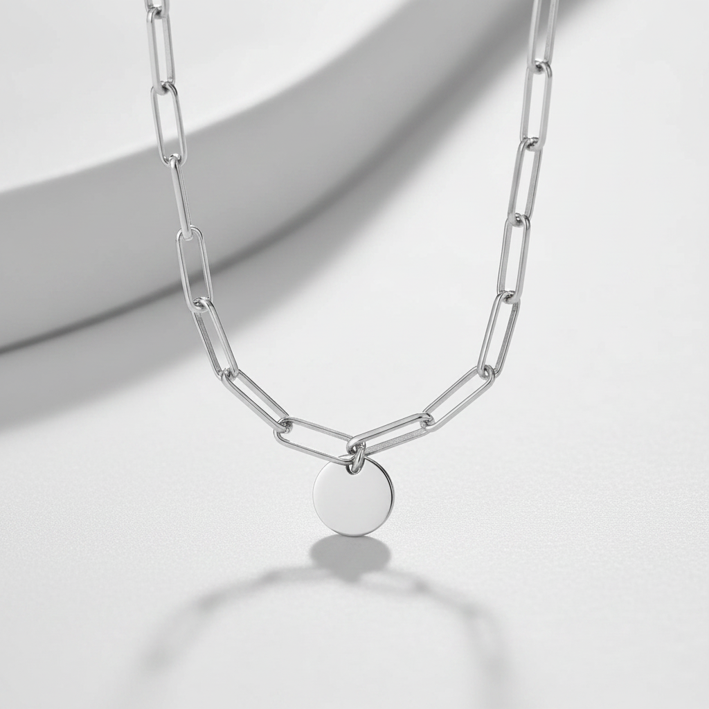 Miss Mimi Paperclip Disc Charm Necklace