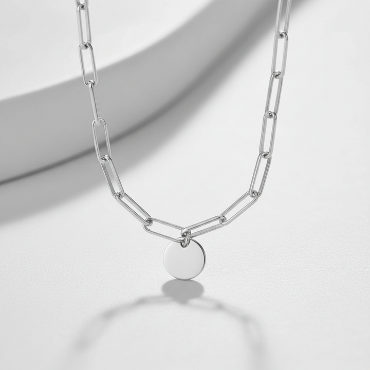 Miss Mimi Paperclip Disc Charm Necklace