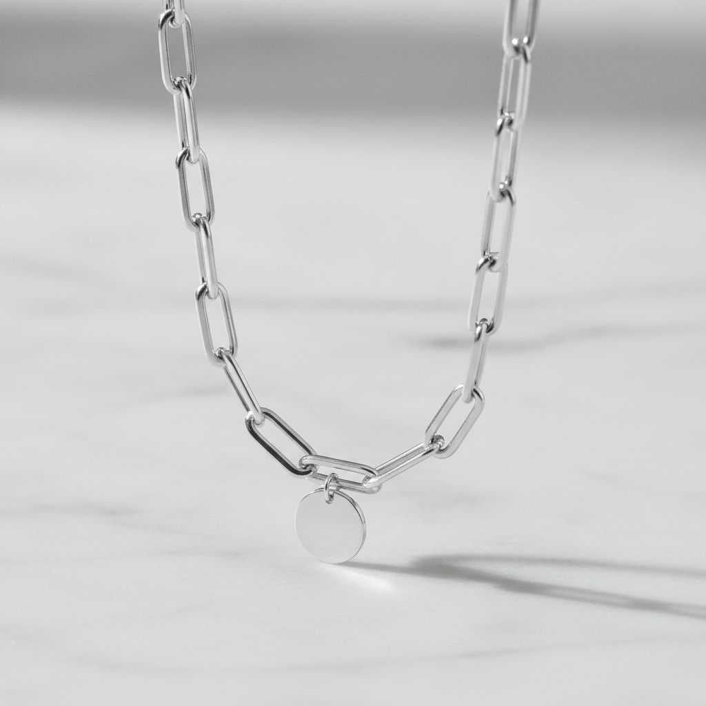 Miss Mimi Thick Paperclip Disc Charm Necklace