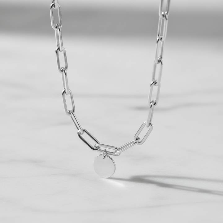 Miss Mimi Thick Paperclip Disc Charm Necklace