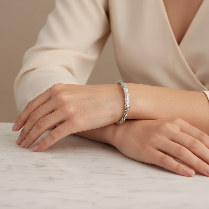 Miss Mimi Slip-On Mesh Bangle with Pavé Bar