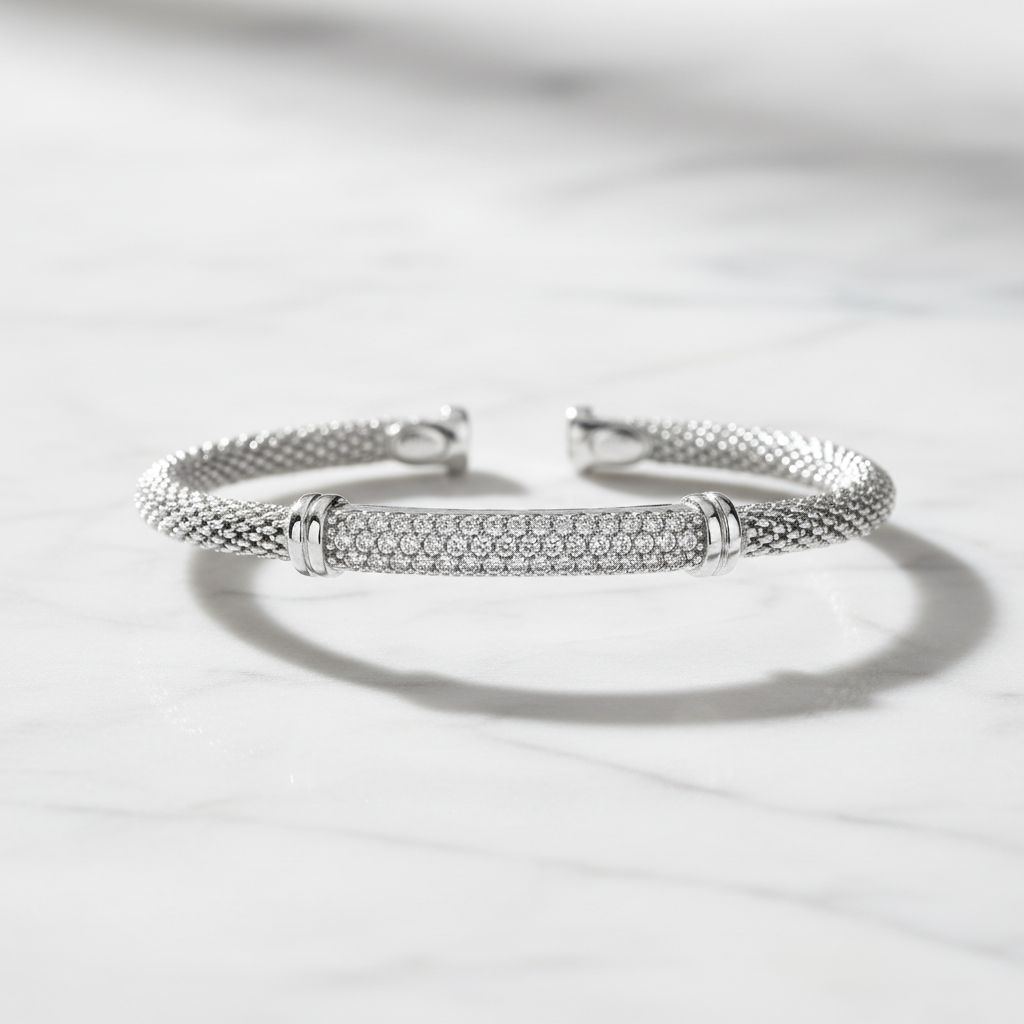 Miss Mimi Slip-On Mesh Bangle with Pavé Bar