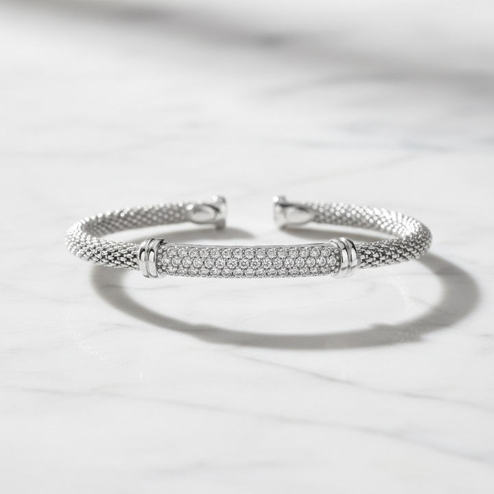 Miss Mimi Slip-On Mesh Bangle with Pavé Bar