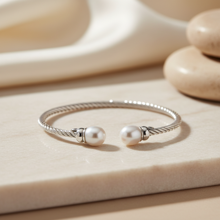Miss Mimi Freshwater Pearls Twist Cable Bangle