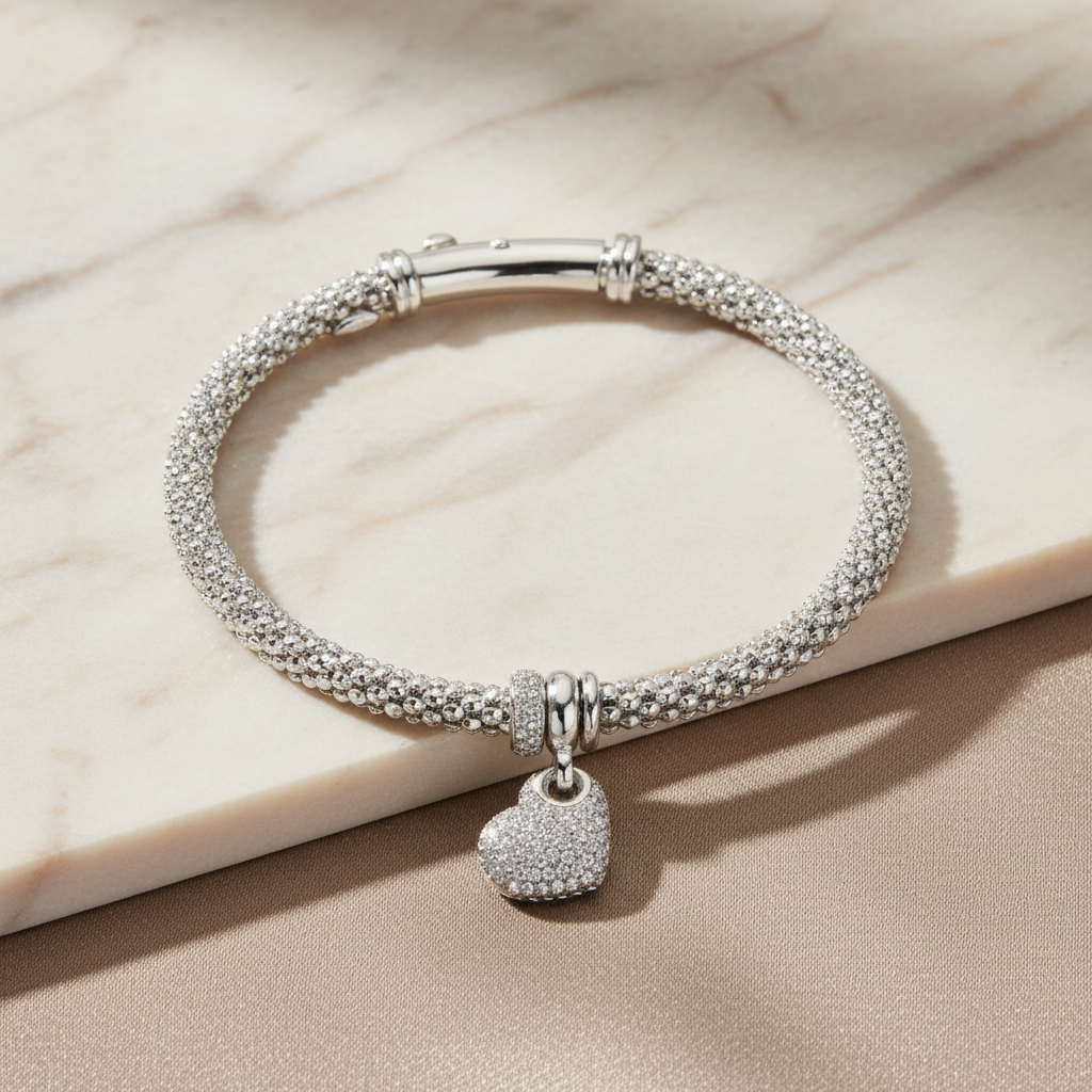 Miss Mimi Heart Charm Mesh Bracelet