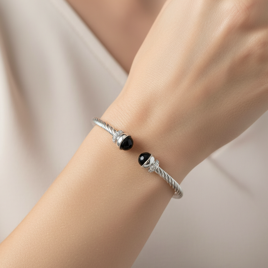 Miss Mimi Twist Cable Onyx Bangle